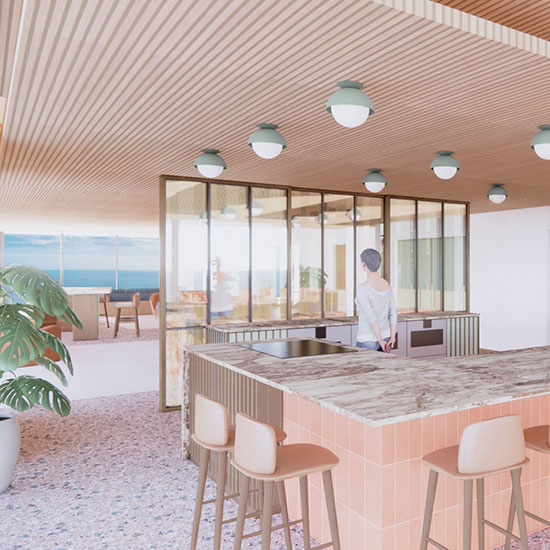 The renovation of this expansive ocean-front apartment in North Miami Beach works to pair south Florida’s colorful, modernist architectural history with a sense of domestic intimacy. 